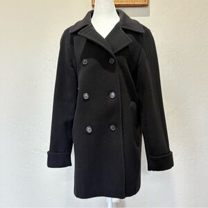 100% Wool Black Peacoat Vintage – Fabio- Classic Double-Breasted Coat Large